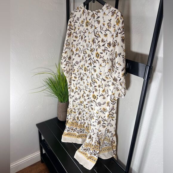 kimono cream brown golden floral cardigan duster size S/M - Picture 10 of 13